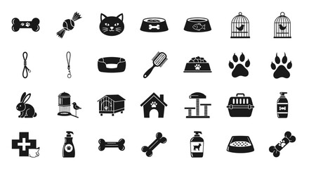 Pet Supplies E-Commerce Icons for Food, Toys, & Accessories