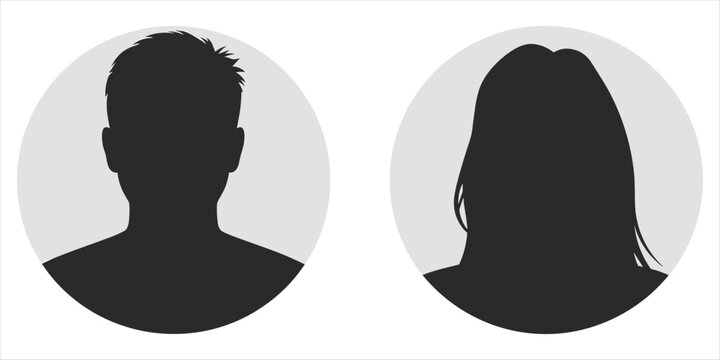 Male and Female Silhouette Profile Icons in Circular Frames vector illustration