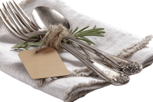 Silverware Place Setting with Rosemary and Tag