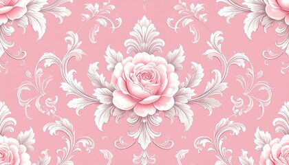 ロココ調ピンクフローラルパターンのビンテージ壁紙 Vintage Rococo Pink Floral Wallpaper Pattern
