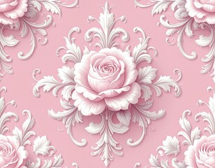 ロココ調ピンクフローラルパターンのビンテージ壁紙 Vintage Rococo Pink Floral Wallpaper Pattern