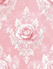 ロココ調ピンクフローラルパターンのビンテージ壁紙 Vintage Rococo Pink Floral Wallpaper Pattern