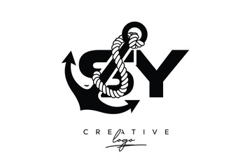 SY Creative Monogram Latter Logo with Anchor and Rope Design Minimalistic Logo Design 