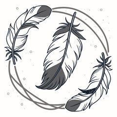 Vector art of feathers illustration, showcasing delicate feather design, perfect for boho invitations, greeting cards, and spiritual themed projects © murad
