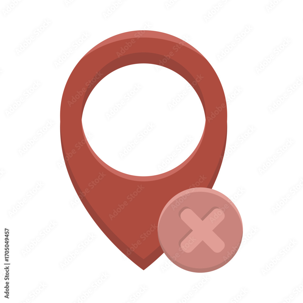 Poster red map pin. location remove symbol. pointer position icon. vector delete emblem. eps 10.