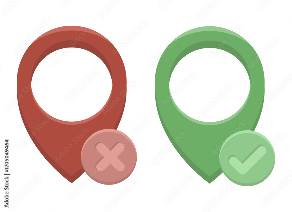 Poster map pins group. location markers symbols. navigation pointer vector. two position emblems. eps 10.