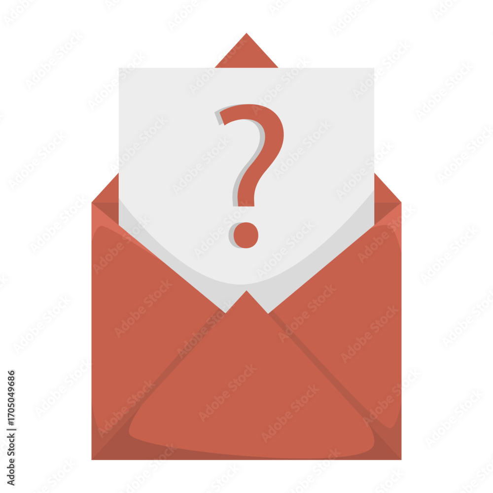 Poster question mark icon. information request symbol. red envelope illustration. vector communication conc