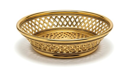 Ornate golden wire basket ideal for displaying fruit flowers or decor.