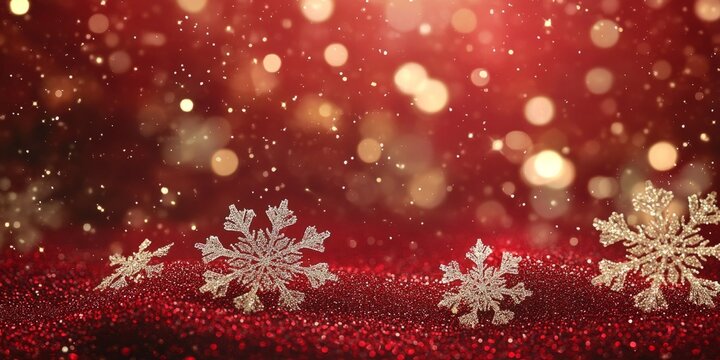 christmas snowflakes holiday glitter red background festive winter celebration bokeh sparkle season ,32k Resolution
