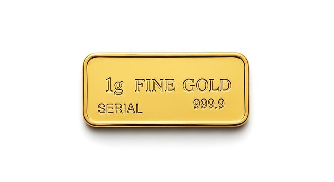 Studio Photograph of Single Polished 1 Gram Gold Bar
