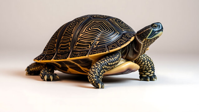 Turtle Standing Still on Flat Surface Showing Lit Shell