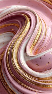 Abstract swirls of pink and gold paint