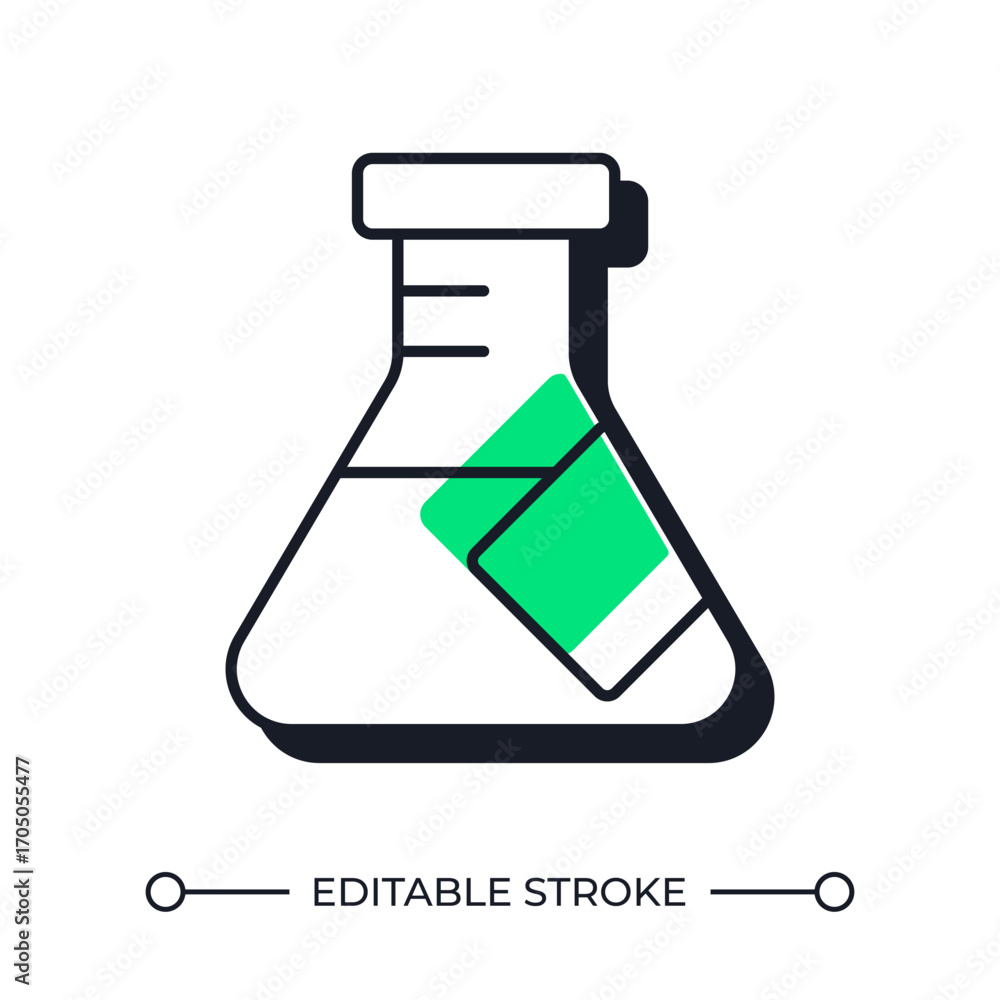 Poster erlenmeyer flask with liquid offset shadow line icon. chemical laboratory glassware. container with 