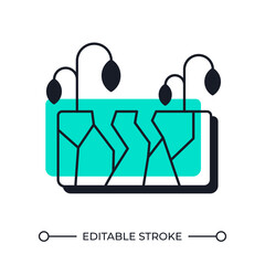 Drought danger offset shadow line icon. Plants dying from lack of water. Losing crop. Environment damage. Bold outline symbol with solid green fill. Modern flat illustration. Editable stroke