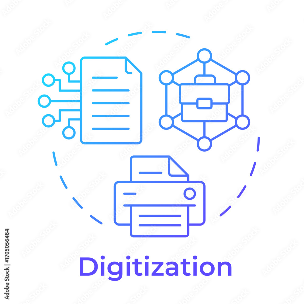 Aufkleber digitization blue gradient concept icon. paperwork organization, data processing. round shape line i