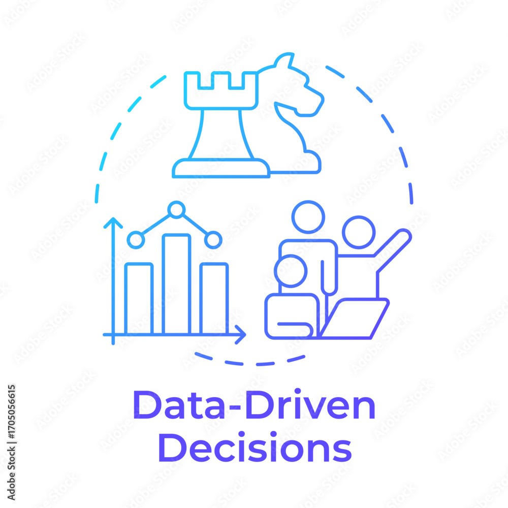 Aufkleber data-driven decisions blue gradient concept icon. statistical chart, teamwork management. round shap