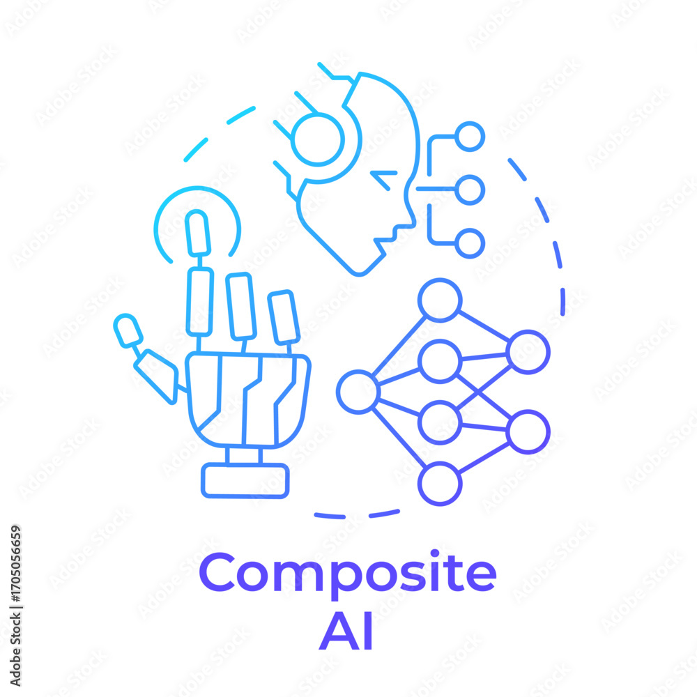 Aufkleber composite ai blue gradient concept icon. machine learning, artificial intelligence. round shape line