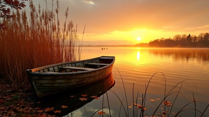 Obraz premium Wooden Boat at Sunset