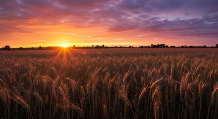 Golden sunset over wheat field