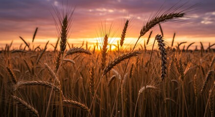 Golden wheat field at sunset