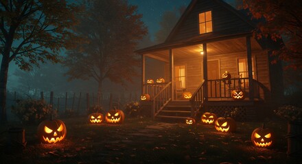 Haunted house at night