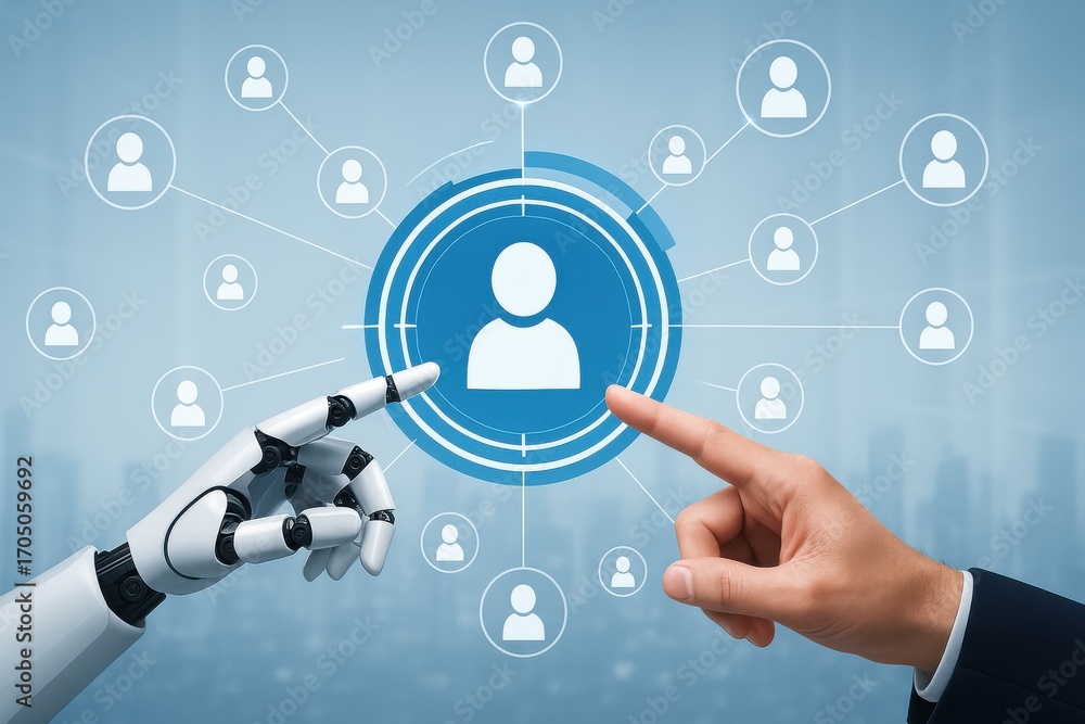Fototapete human and robot interaction representing artificial intelligence and digital connection concepts