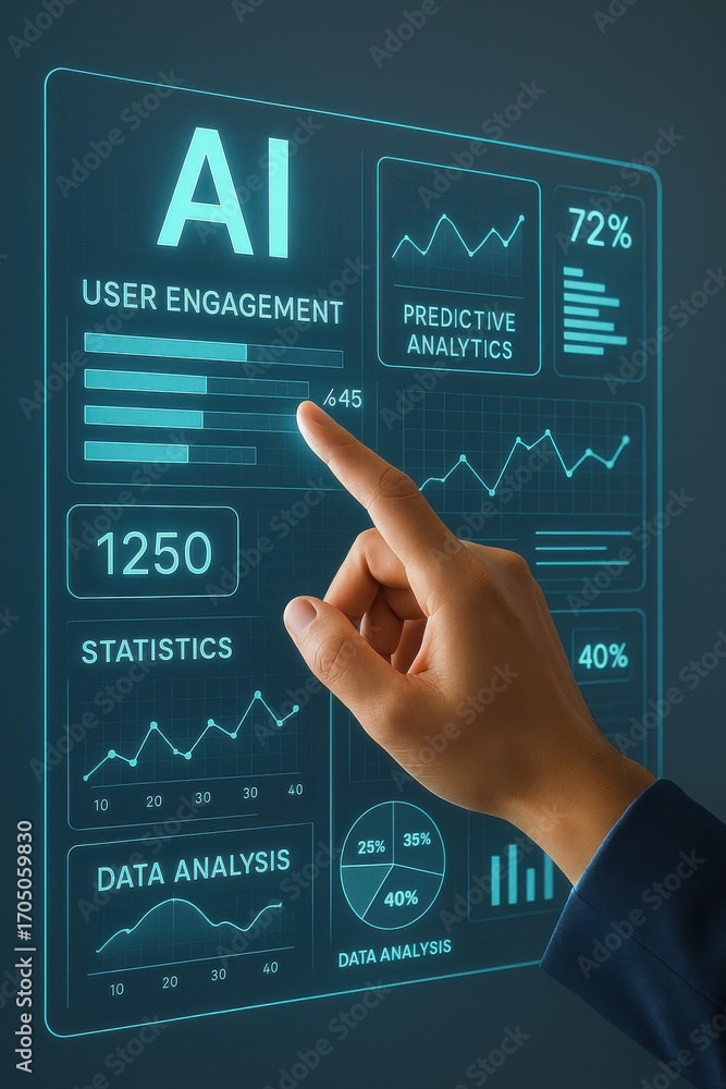 Aufkleber hand interacting with touchscreen display of analytics and data metrics in business environment