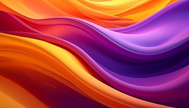 Vibrant abstract artwork featuring flowing, undulating forms in gradients of orange, yellow, and purple. Organic, dynamic shapes