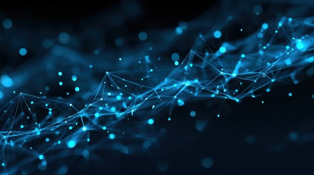 Abstract Blue Digital Network with Glowing Dots and Lines