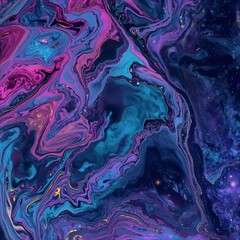 Obraz premium A cosmic liquid marble texture with swirling galaxies, nebula-inspired colors, and metallic gradients, high-resolution abstract art 