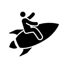 Person on rocket, glyph icon style