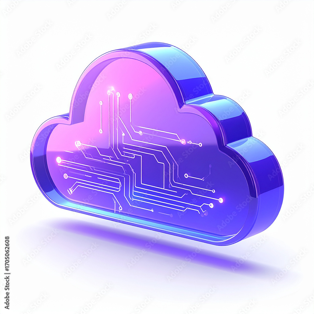 Poster digital circuit board cloud shape with purple and blue gradient technology data