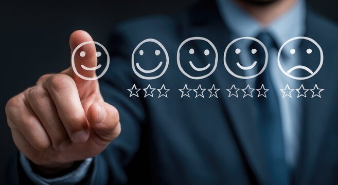 Businessman selecting positive feedback