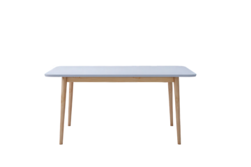 Modern dining table with light wood legs isolated on transparent background