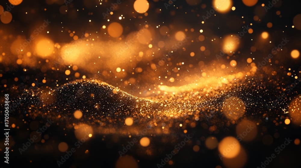Poster golden particles bokeh light glitter abstract background sparkle shiny dust glowing texture blur eff