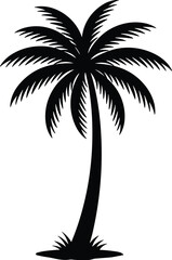 Single palm tree silhouette isolated on white background, tropical beach summer vector design, exotic vacation symbol for travel and holiday illustration