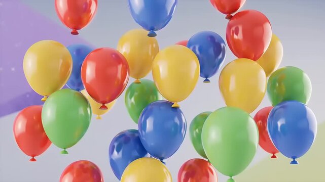 Vibrant Colorful Balloons Floating Upwards on a Light Background