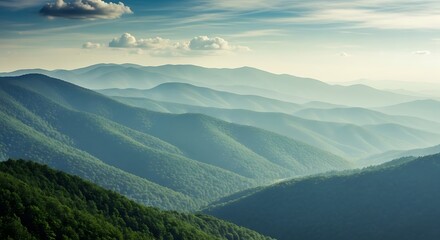 Misty Mountain Range Sunrise View.
