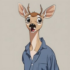 Cute Deer Portrait &mdash; Gentle deer character with kind eyes, charming anthropomorphic illustration in soft tones