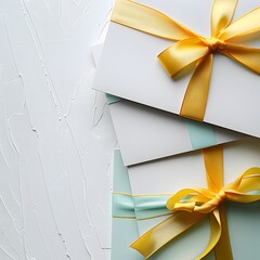 Golden Gift Boxes &mdash; Luxurious golden ribbons and elegant white boxes, modern minimalist celebration image