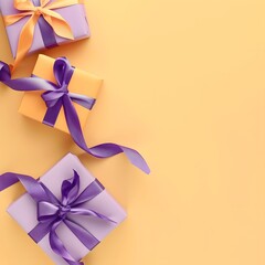 Purple Gift Wrapping &mdash; Beautiful purple bows and boxes on warm background, luxury gift wrapping inspiration