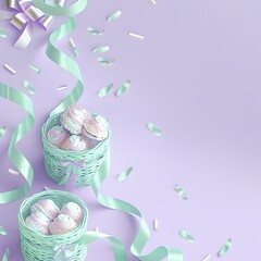 Pastel Candy Scene &mdash; Soft pink and mint candy with ribbons, dreamy confectionery-inspired illustration