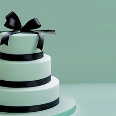 Black and White Cake &mdash; Elegant black and white wedding cake with ribbon, stylish luxury dessert concept
