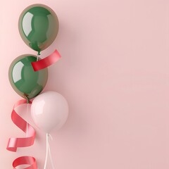 Pastel Balloons Decor &mdash; Green and pink balloons on a soft background, festive minimalist party decoration aesthetic