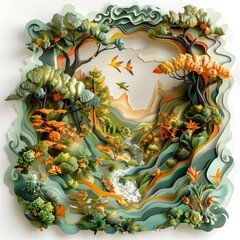 Fantasy Forest Rabbit &mdash; Whimsical woodland scene with a curious rabbit surrounded by glowing trees, perfect for storybook or fantasy designs