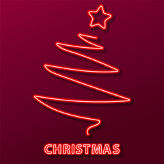 christmas tree neon sign, modern glowing banner design, colorful modern design trends on black background. Vector illustration.