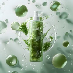 Herbal Essence Design &mdash; Transparent glass bottle with green herbal extract, clean natural product presentation