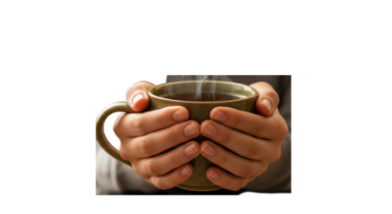 Close up woman cupping hot tea 