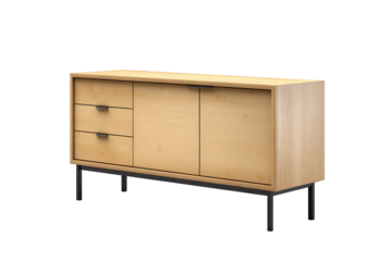 Modern wooden sideboard with two drawers and two doors isolated on transparent background