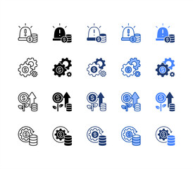 Emergency fund, Investment growth, Money management, Wealth management, multiple style icon set.